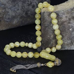 Gümüş Püsküllü Doğal Damla Kehribar Tesbih