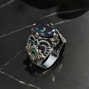 Mistik Topaz Taşlı 925 Ayar Erkek Gümüş Yüzük