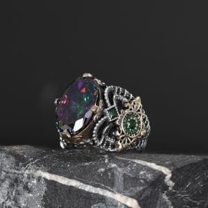 Mistik Topaz Taşlı 925 Ayar Erkek Gümüş Yüzük