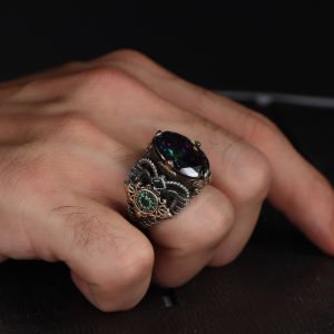 Mistik Topaz Taşlı 925 Ayar Erkek Gümüş Yüzük