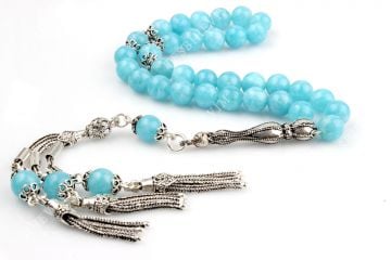 925 Ayar Gümüş İmame ve Püsküllü Mavi Kuvars Tesbih