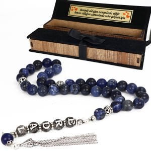 Kişiye Özel Gümüş İsim Yazılı Sodalit Taşlı Tesbih