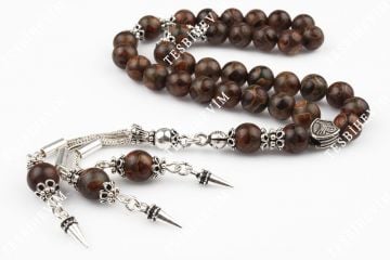 Akik Taşı Gümüş Püsküllü Tesbih