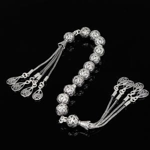 Zaza Model Telkari İşlemeli 925 Ayar Gümüş Tesbih