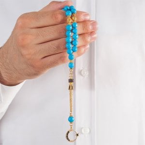 Zirkon İşleme Altın Kaplama Gümüş Püsküllü Firuze Taşlı Tesbih