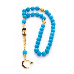 Zirkon İşleme Altın Kaplama Gümüş Püsküllü Firuze Taşlı Tesbih