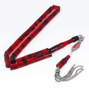 Kesme Model Gümüş Püsküllü Kehribar Tesbih