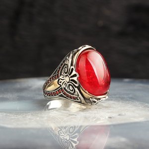 Kırmızı Paraiba Taşlı 925 Ayar Gümüş Erkek Yüzük