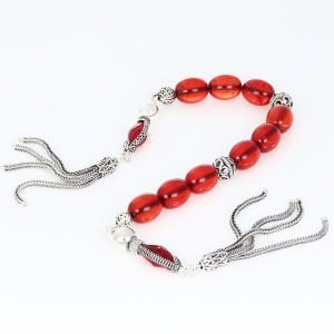 Kehribar Taşlı Zaza Model Gümüş Püsküllü Tesbih