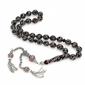 Galalit İşleme Gümüş Püsküllü Erzurum Oltu Taşı Tesbih