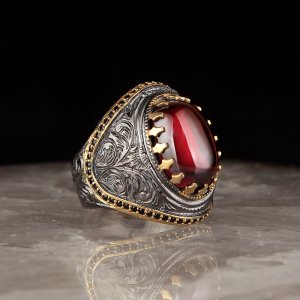 Rodaj Kaplama Kalem İşçilikli 925 Ayar Gümüş Yüzük