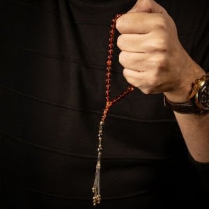 Gümüş Püsküllü Doğal Damla Kehribar Tesbih