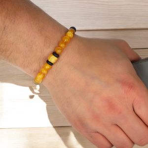 Doğal Damla Kehribar Ve Oniks Taşlı Bileklik