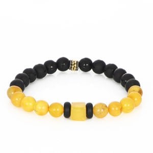 Doğal Damla Kehribar Ve Oniks Taşlı Bileklik