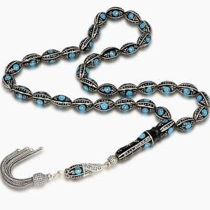 Gümüş Ve Mine İşleme Gümüş Püsküllü Erzurum Oltu Taşı Tesbih