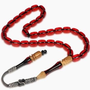 Özel İşçilikli Kuka İmameli Gümüş Kazaz Püsküllü Ateş Kehribar Tesbih