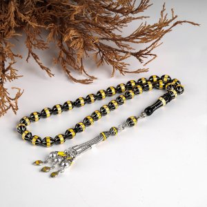 Gümüş Püsküllü Mineli Gümüş Yarma Erzurum Oltu Taşı Tesbih