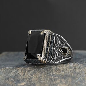 Gölgeli Kare Form Erkek Gümüş Yüzük