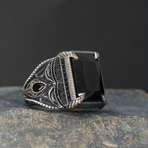 Gölgeli Kare Form Erkek Gümüş Yüzük