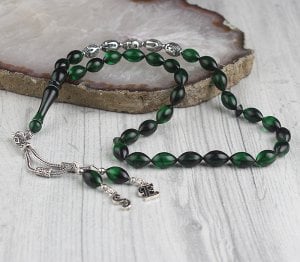 Gümüş Püsküllü Harfli ve İsimli Sıkma Kehribar Tesbih