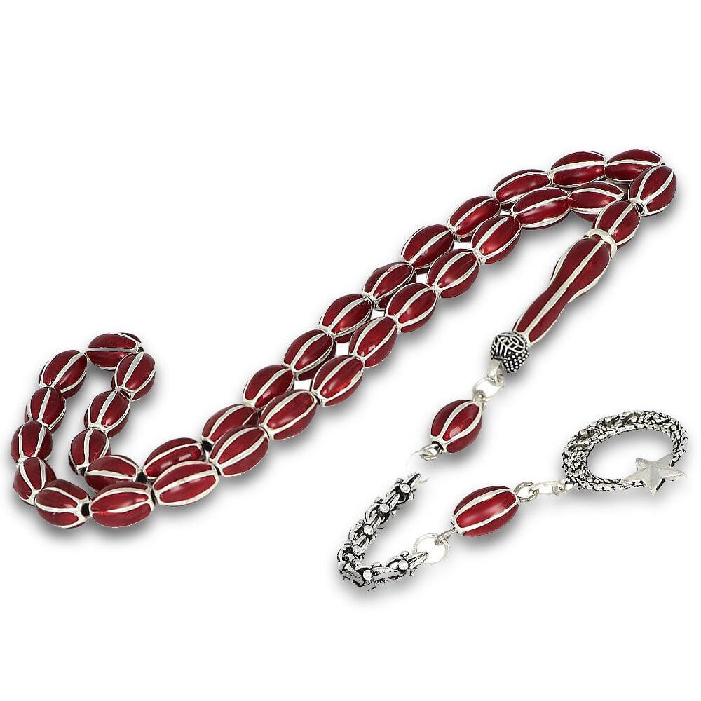 Mine İşçilikli Gümüş Kaplama Ayyıldız Püsküllü Tesbih