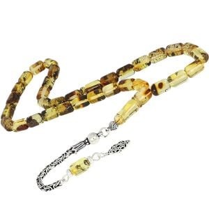 Kapsül Kesim Gümüş Püsküllü Fosilli Damla Kehribar