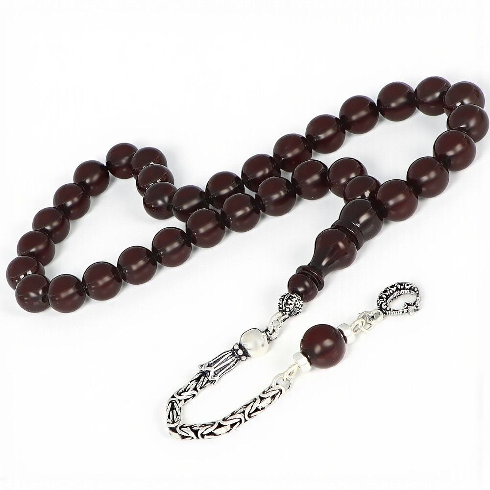 Gümüş Püsküllü Ateş Kehribar Tesbih