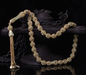 Özel İşçilikli Zirkon Taşlı Telkari Model 925 Ayar Gümüş Tesbih