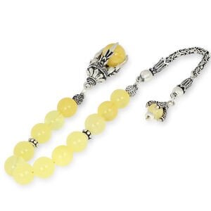 Zaza Model Gümüş Püsküllü Damla Kehribar Tesbih