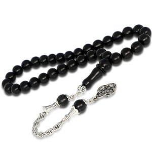 Gümüş Kaplama Metal Püsküllü Oltu Taşı Tesbih