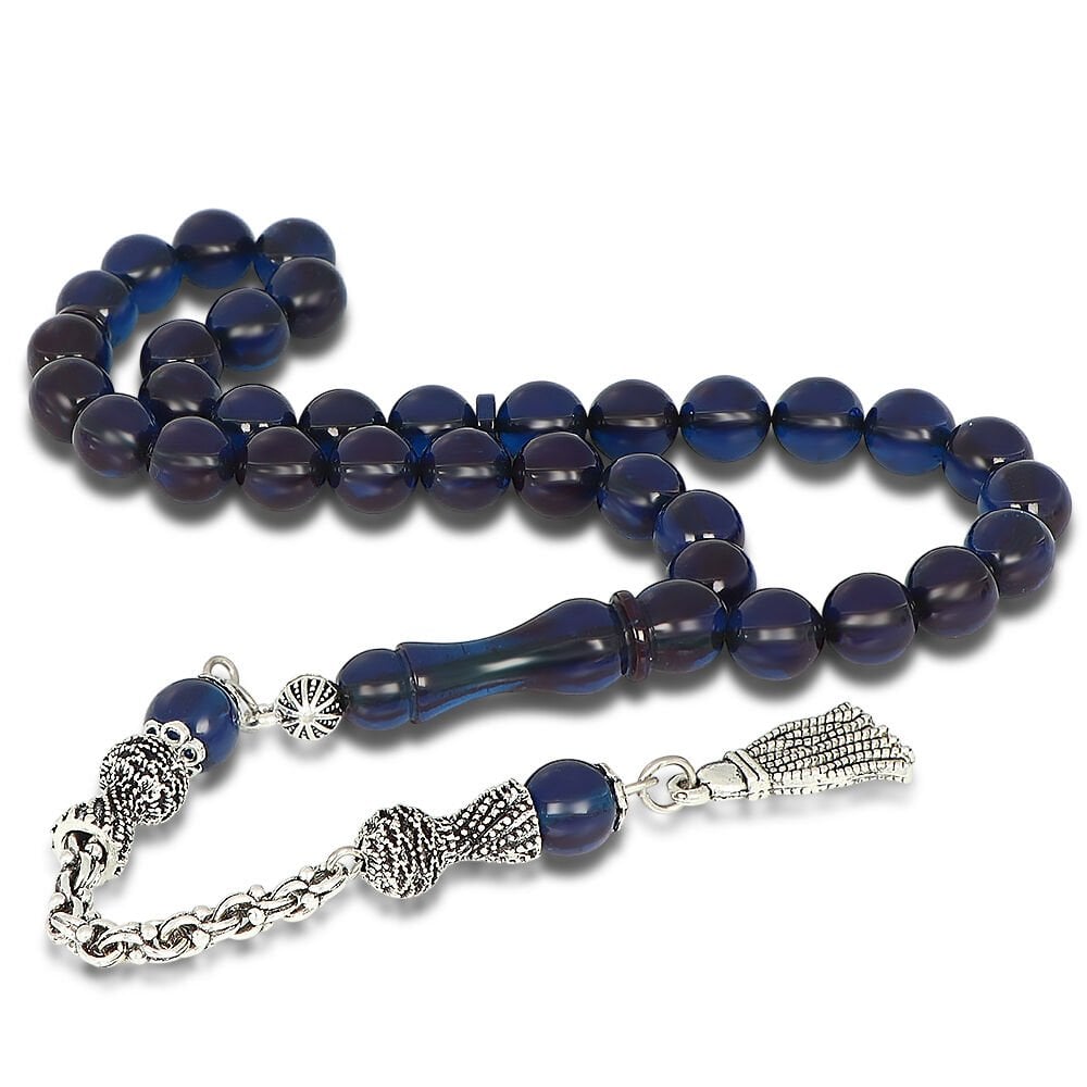 Gümüş Kaplama Metal Püsküllü Sıkma Kehribar Tesbih