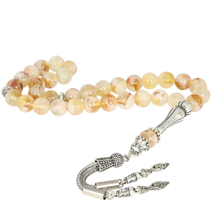 Gümüş Kaplama Metal Püsküllü Sitrin Taşlı Tesbih