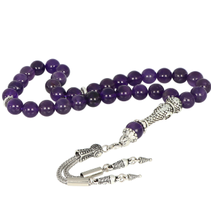 Gümüş Kaplama Metal Püsküllü Ametist Taşlı Tesbih