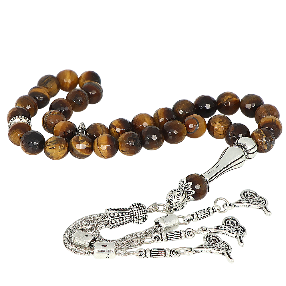 Gümüş Kaplama Metal Püsküllü Kaplangözü Taşlı Tesbih