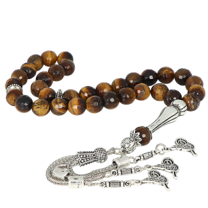 Gümüş Kaplama Metal Püsküllü Kaplangözü Taşlı Tesbih