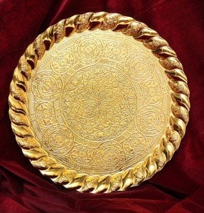 6'lı Çay Takımı Tiryaki Set Yuvarlak Tepsi - Altın