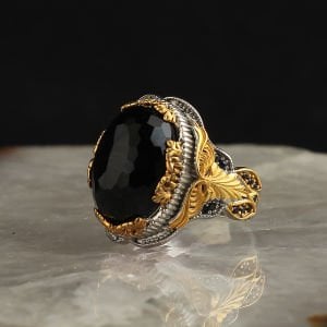 Zirkon Taşlı Rodaj Kaplama 925 Ayar Erkek Gümüş Yüzük