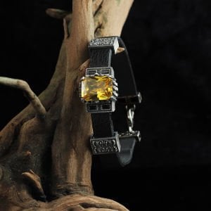 Sitrin Taşlı Derili 925 Ayar Erkek Gümüş Bileklik