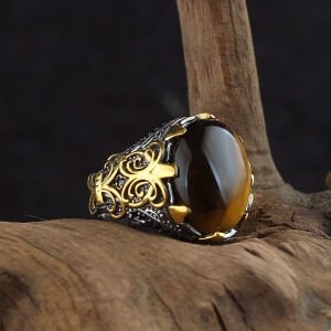 Rodaj Kaplama Kaplangözü Taşlı 925 Ayar Erkek Gümüş Yüzük