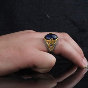 Rodaj Kaplama Mavi Kaplangözü Taşlı 925 Ayar Erkek Gümüş Yüzük