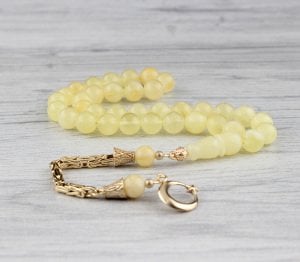 14 Ayar Altın Püsküllü Damla Kehribar Tesbih