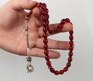 Sertifikalı Kırmızı Renk Orjinal Damla Kehribar Tesbih