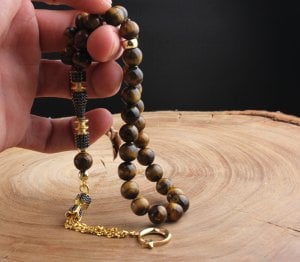 Zirkon Taşlı Altın Kaplama Püsküllü Kaplangözü Tesbih