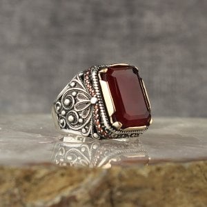 Kırmızı Paraiba Taşlı 925 Ayar Gümüş Erkek Yüzük