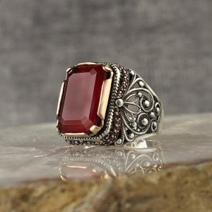 Kırmızı Paraiba Taşlı 925 Ayar Gümüş Erkek Yüzük