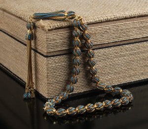 Özel İşçilikli Firuze Taşlı İşlemeli 925 Ayar Gümüş Tesbih