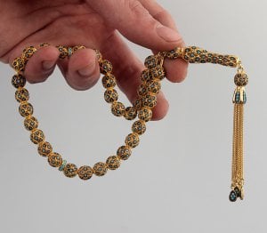 Özel İşçilikli Firuze Taşlı İşlemeli 925 Ayar Gümüş Tesbih