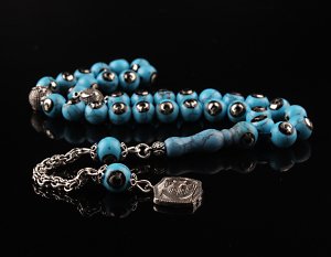 Gümüş Püsküllü Ayyıldız İşleme Firuze Taşı Tesbih