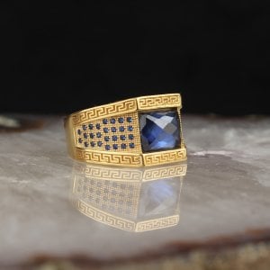 14 Ayar Altın Kaplama Zirkon Taşlı Erkek Yüzük