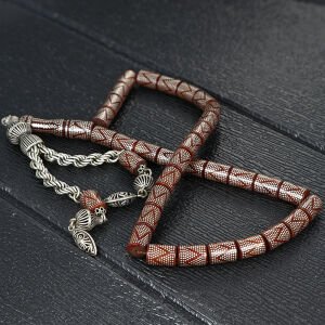 Yoğun Gümüş İşleme Usta İşçilikli Kesme Kuka Tesbih